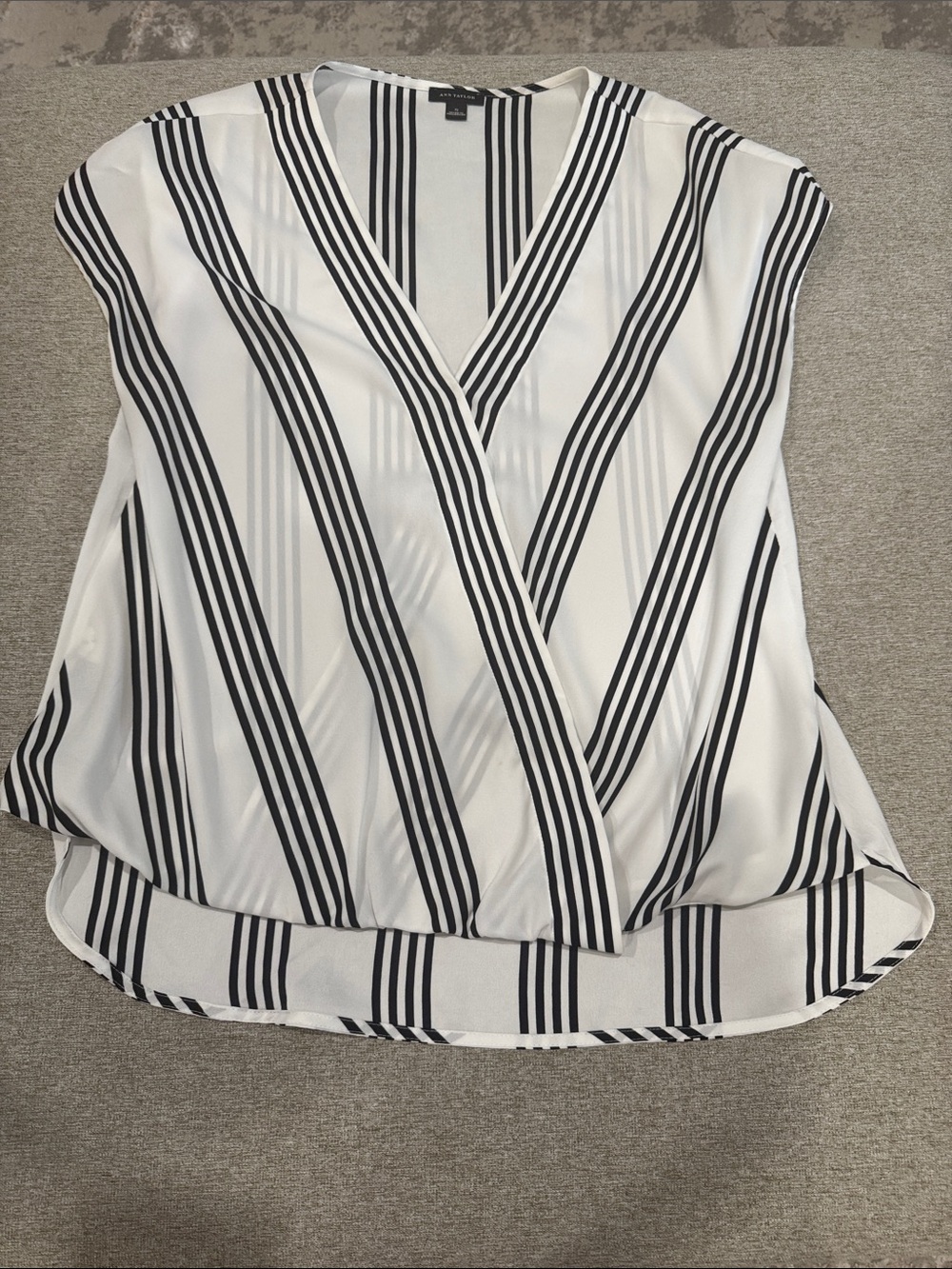Ann Taylor Black & White Striped Wrap-Style Blouse